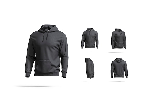 Cappotto sportivo nero vuoto con cappuccio per simulare diverse vedute