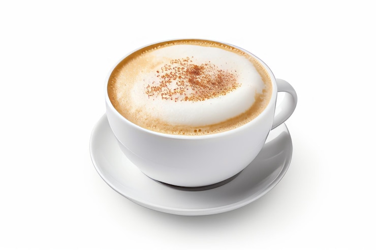 Foto cappuccino affascinante una squisita vista di una tazza di caffè caldo con schiuma di latte su uno sfondo bianco