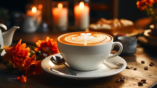 Cappuccino appena fatto sul tavolo di legno una mattinata perfetta