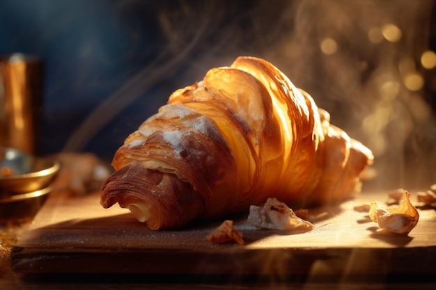 Cappuccino colazione bokeh croissant bevanda mattutina cibo sfondo panetteria sfondo tazza generativa AI