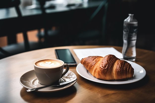 Cappuccino e croissant al caffè