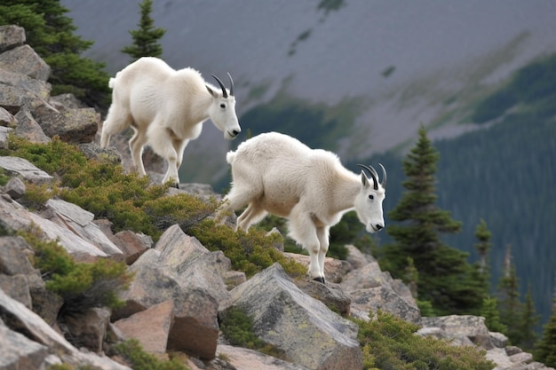 Capre di montagna su un crinale di montagna