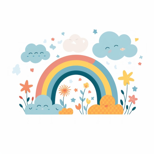 Capricciosa e vibrante Boho Rainbow deliziosa illustrazione vettoriale minimalista perfetta per l'asilo nursery De