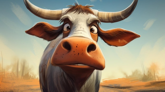 Capricciosa mucca dei cartoni animati Realistico e iper dettagliato Desertwave Character Design