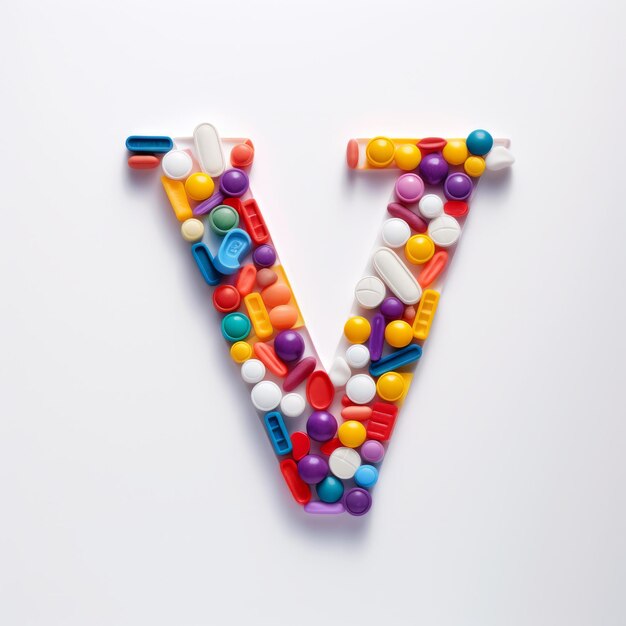 Capricciosa pillola lettera V Colori vivaci e forme intricate