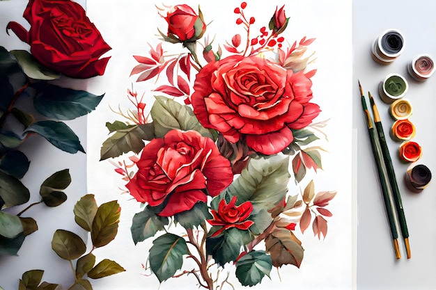 Capricciose rose rosse su sfondo bianco