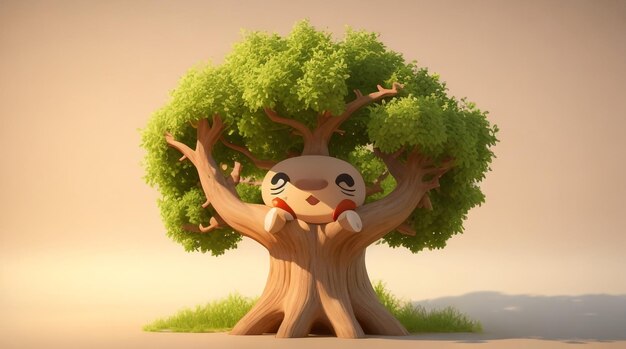 Capriccioso amico arboreo FullBody 3D illustrazione di un albero carino