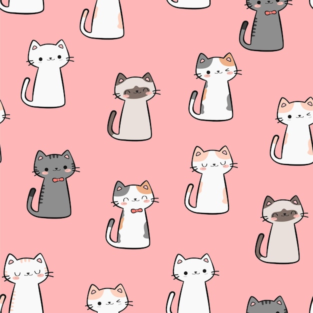 Capriccioso e carino disegno di gatto su sfondo rosa