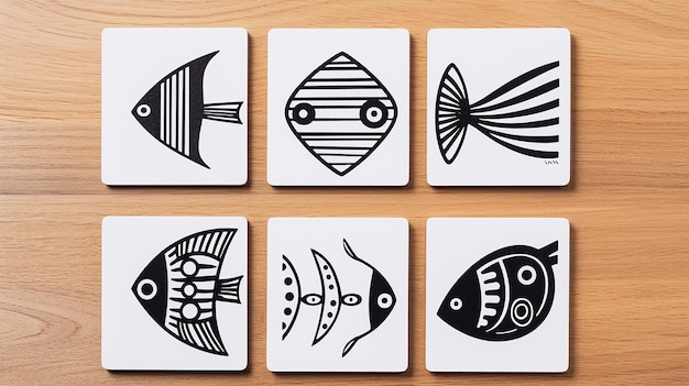 Capriccioso Monochrome Fish Sticker Bundle Cartoon Art a inchiostro disegnato a mano con contrasto audace