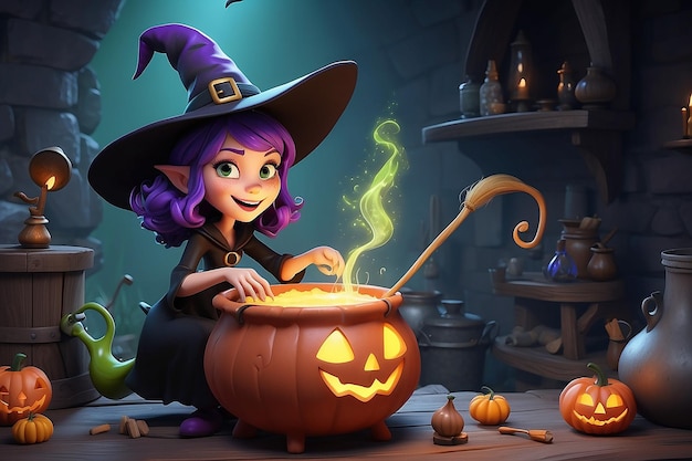 Capriccioso personaggio dei cartoni animati Witch 3D