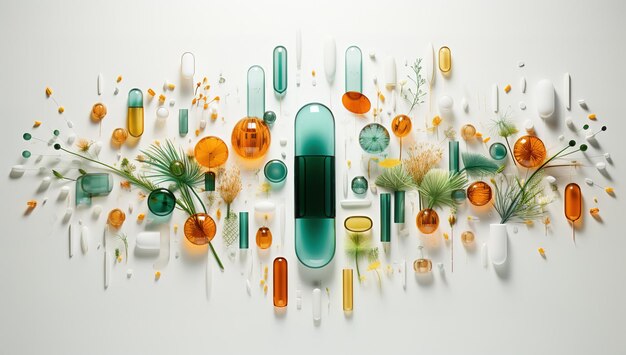 Capsula di compresse vitaminiche Integratore alimentare e concetto di alimentazione sana