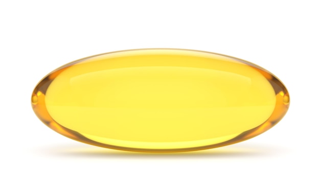 Capsula gialla omega 3 isolato su sfondo bianco