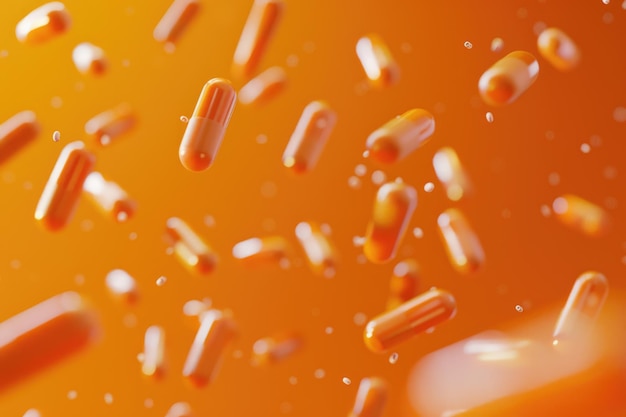 Capsule di antibiotici che cadono sullo sfondo medico Concept di assistenza sanitaria premium