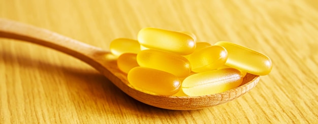 Capsule di gel Omega 3.vitamine salutari.messa a fuoco selettiva