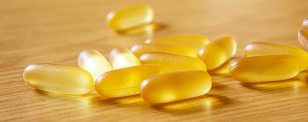 Capsule di gel Omega 3.vitamine salutari.messa a fuoco selettiva