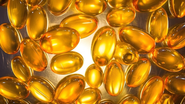 Capsule di olio di pesce Omega 3 come sfondo IA generativa