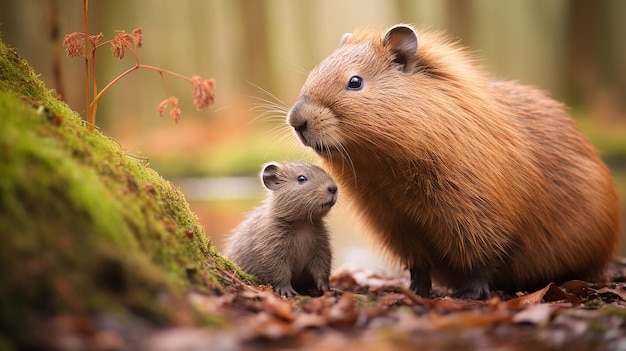 Capybara bacia la guancia del bambino Capybara