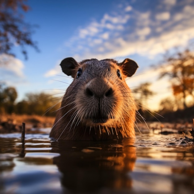 Capybara nel suo habitat naturale Fotografia della fauna selvatica IA generativa