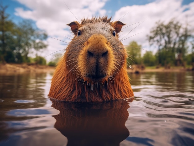 Capybara nel suo habitat naturale Fotografia della fauna selvatica IA generativa