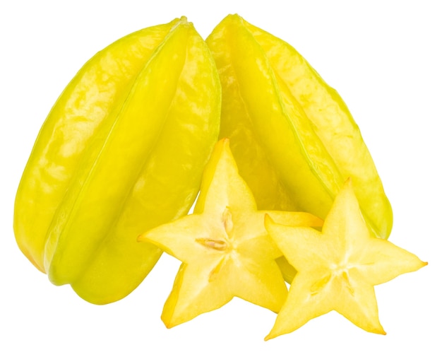 Carambola della frutta della stella o mela della stella isolata su bianco