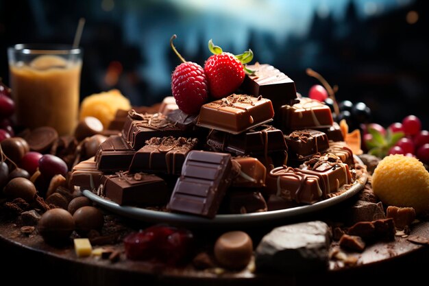 Caramelle al cioccolato su un tavolo di legno