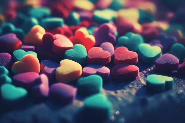 Caramelle assortite a forma di cuore per la celebrazione di San Valentino Generative AI