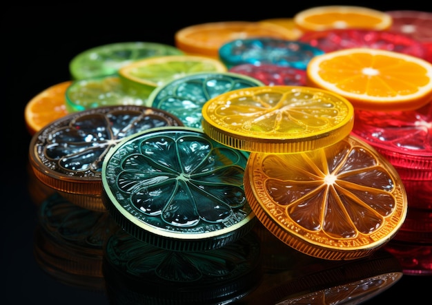 Caramelle dolci sotto forma di fette di limone colorate