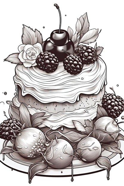 Caramelle e dolci in bianco e nero Pagina da colorare Attività rilassante