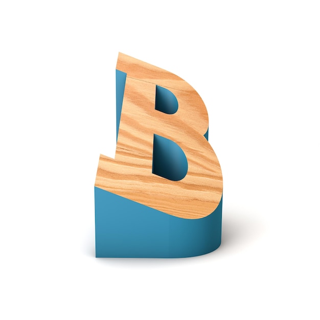 Carattere angolato in legno della lettera B Rendering 3D
