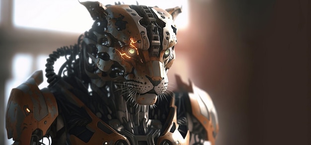 Carattere del robot tigre ray tracing Illustrazione futuristica dello sfondo dei robot animali