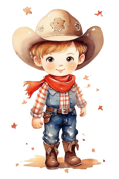 Carattere di cowboy acquerello clipart carino isolato su sfondo bianco con intelligenza artificiale generativa