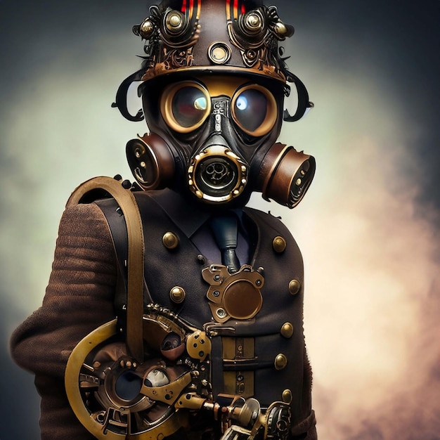 Carattere di scimmia gorilla Steampunk isolato su sfondo nero IA generativa