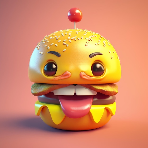 Carattere divertente dell'hamburger con la faccina sorridente Generativo ai