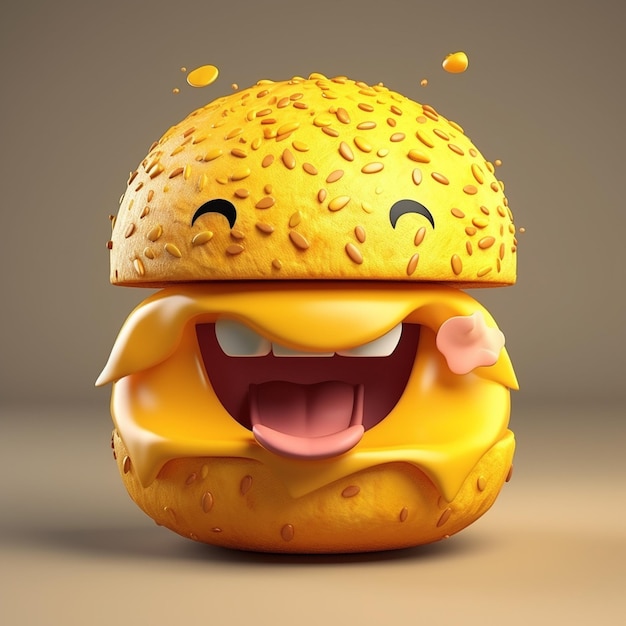 Carattere divertente dell'hamburger con la faccina sorridente Generativo ai