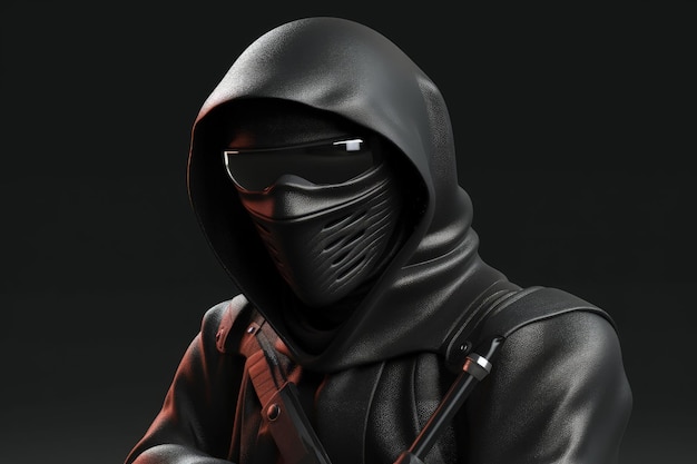 Carattere ninja nero astratto su sfondo scuro ai generativo