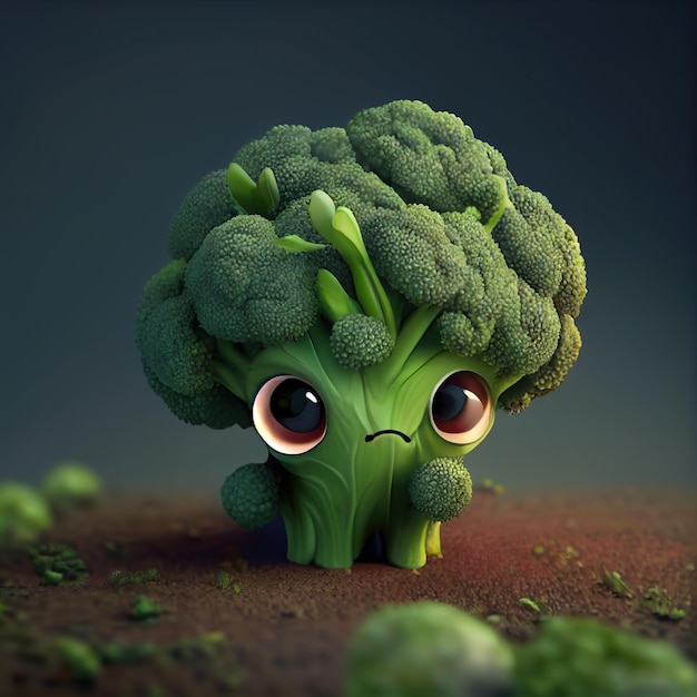 Carattere sveglio del fumetto del broccolo 3d AI generativa