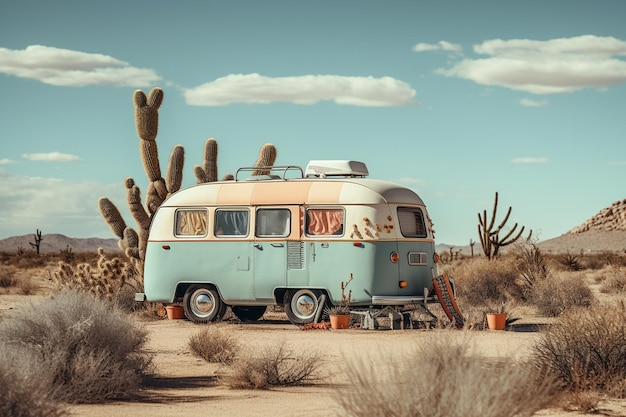 Caravan in stile classico da solo nel deserto generativo di Ai