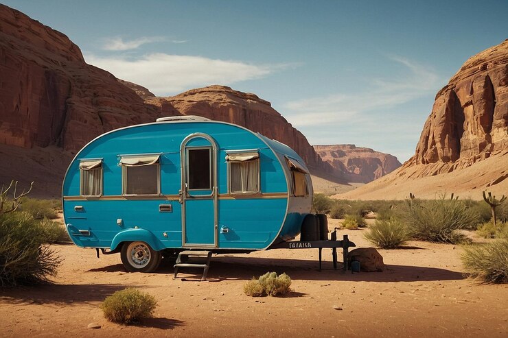 Foto caravane nel deserto che si riposano