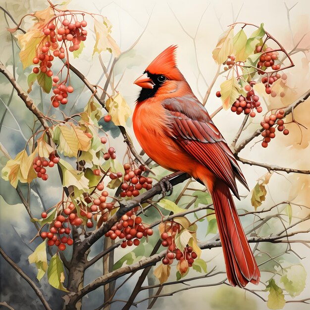 Cardinal bird acquerello clipart