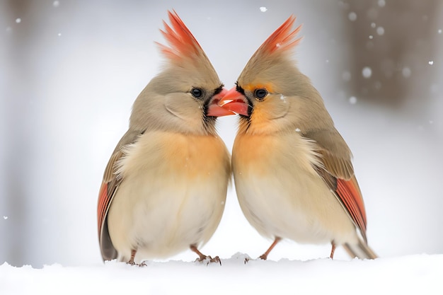 Cardinali di uccelli invernali in paesaggi innevati