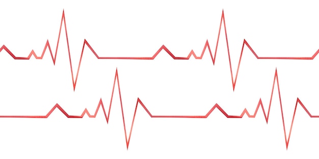 Cardiogramma grafico del battito cardiaco rosso Illustrazione acquerello Tavola senza cuciture su sfondo bianco della collezione VETERINARIA Per la decorazione e la composizione del design