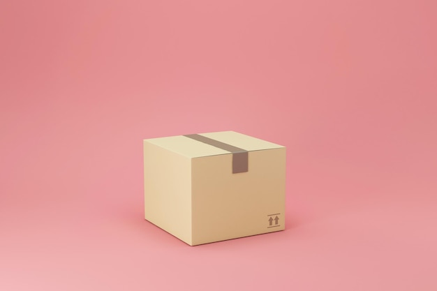 Cargo Box di cartone su sfondo rosa per studio