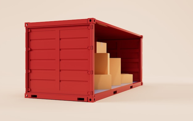 Cargo container merci ed esportazione rendering 3d