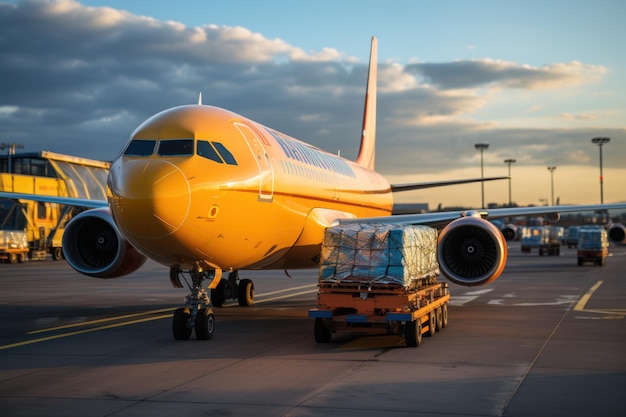 Caricamento di aerei cargo al di fuori della logistica di trasporto aereo Scatole di spedizione pronte per la consegna AI generativa