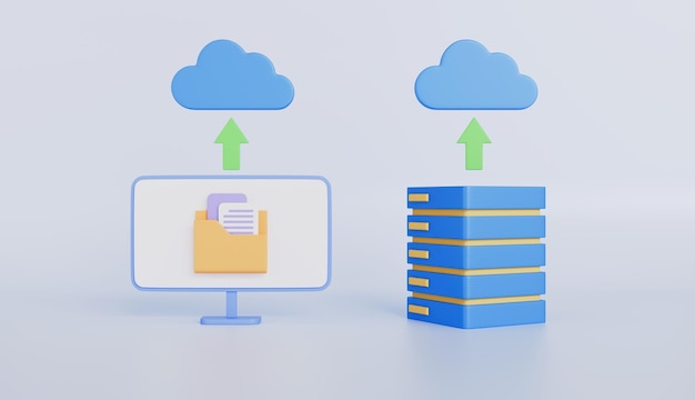 Caricamento di dati di file di documenti e informazioni su cloud computing con racks di server di computer