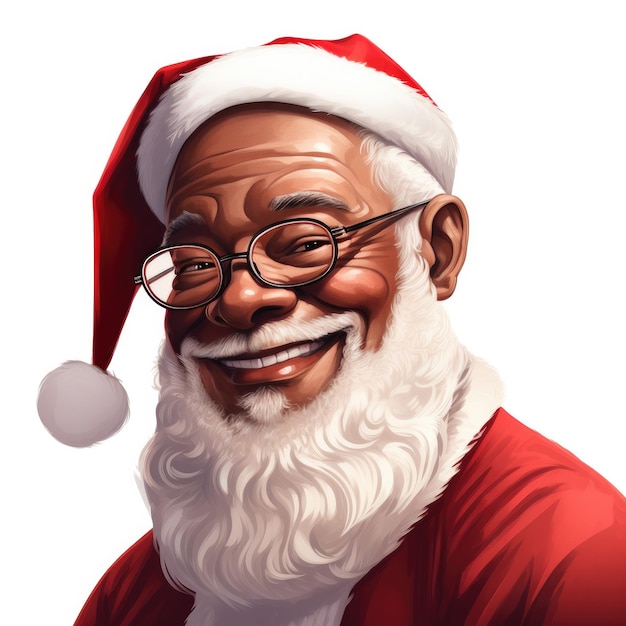 Caricatura di un Babbo Natale afroamericano in abito senza un regalo su uno sfondo bianco
