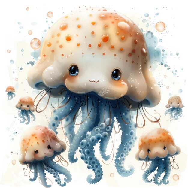 Caricature caricature divertenti JellyFish Illustrazione per bambini Libro Generativa AI