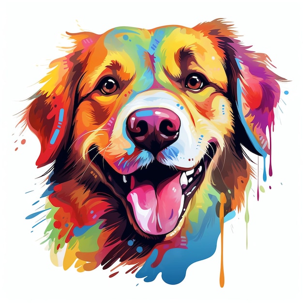 carina illustrazione a colori misti della testa di un cane felice