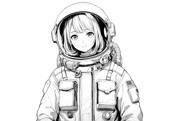 Carina ragazza astronauta anime in bianco e nero disegno in stile anime illustrazione