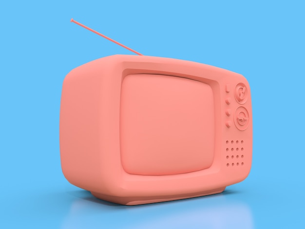 Carina vecchia tv rosa con antenna su sfondo blu. illustrazione 3D.